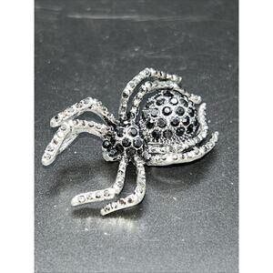 Spider Brooch with Black Rhinestone Pave Crystals Modern Costume Jewelry Creepy